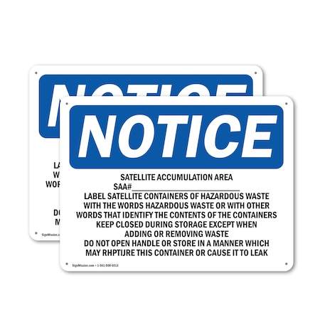 Signmission Satellite Accumulation Area SAA# ____ Label, 18 in W x Rectangle, Aluminum OS-2PACK-NS-A-1218-L-18242